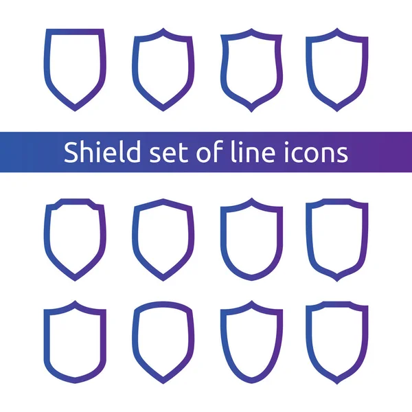 Shield logo symbol icon set with outline line style. vector illustration template concept for security, VPN, protection, verified, warranty. — Stock Vector