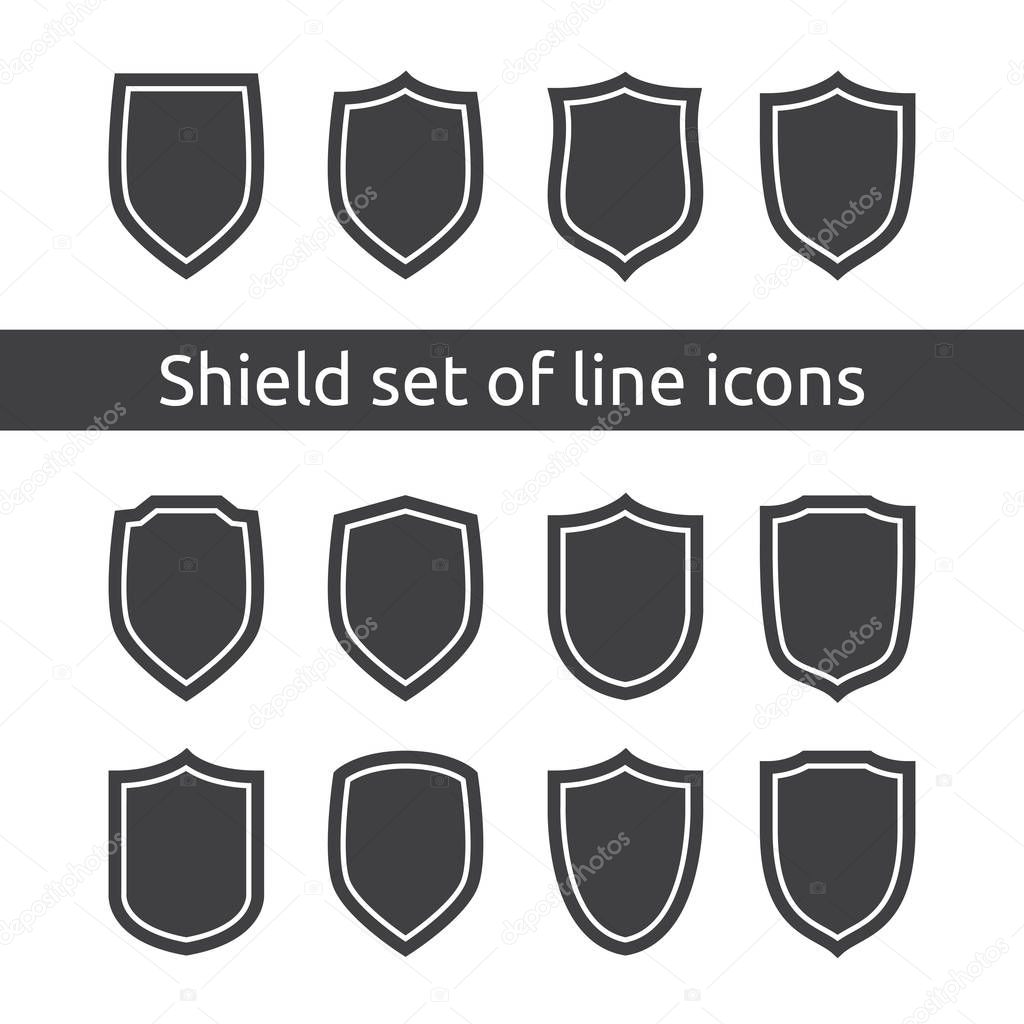 Shield logo symbol icon set with outline line style. vector illustration template concept for security, VPN, protection, verified, warranty.