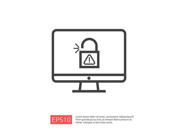 Екран комп'ютера з відкритою піктограмою блокування уваги, знак попередження про виключення. концепція банера безпеки облікового запису. безпечний захист особистого доступу, авторизація користувачів, захист інтернету VPN . — стоковий вектор