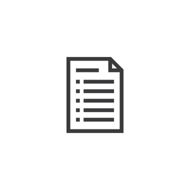 Belge kağıt anahat simgesi. grafik ve web tasarım için ince çizgi stili içinde izole Not kağıt simgesi. Basit düz sembol piksel mükemmel vektör çizim.