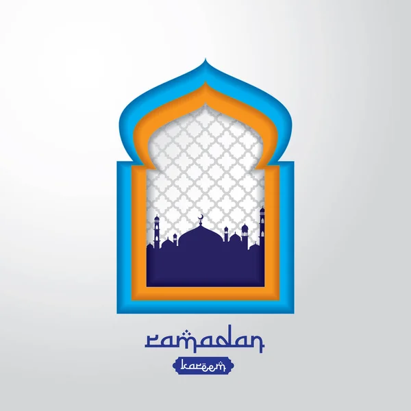 Ramadan Kareem Mosque Door or Window in paper cut and flat style design for greeting. islamic background or card. vector illustration. — Stock Vector