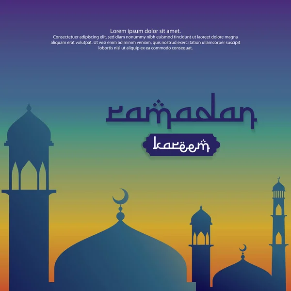 Ramadan Kareem projeto de cartão de saudação islâmica com fundo do céu e silhueta mesquita cúpula. fundo Ilustração vetorial . — Vetor de Stock