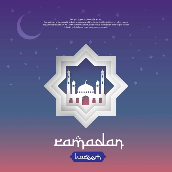 Ramadan Kareem islamitische wenskaart ontwerp met 3d dome moskee element in papier knippen stijl. achtergrond vectorillustratie. — Stockvector