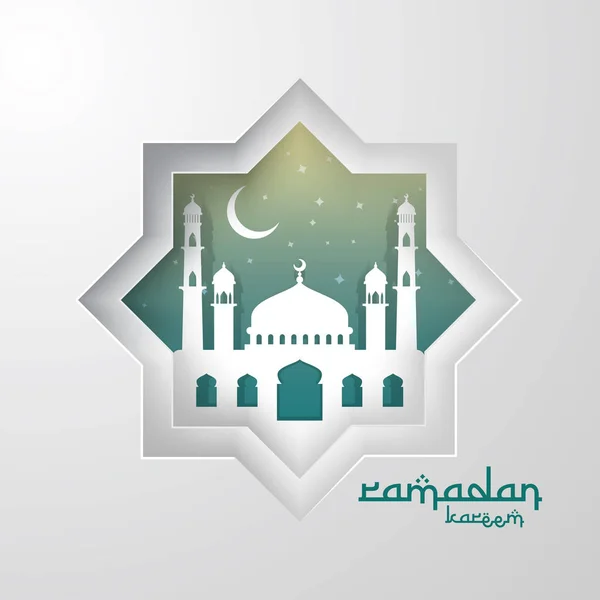 Ramadán Kareem diseño de tarjeta de felicitación islámica con elemento de mezquita cúpula 3D en estilo de corte de papel. fondo Vector ilustración . — Archivo Imágenes Vectoriales