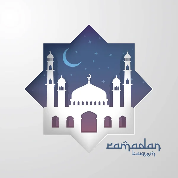 Ramadan Kareem islamitische wenskaart ontwerp met 3d dome moskee element in papier knippen stijl. achtergrond vectorillustratie. — Stockvector