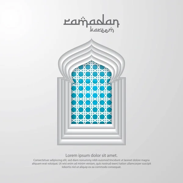 Ramadan Kareem islamic greeting card design with 3D dome mosque, door or window, and pattern element. paper cut background style. Vector illustration. — Stock Vector