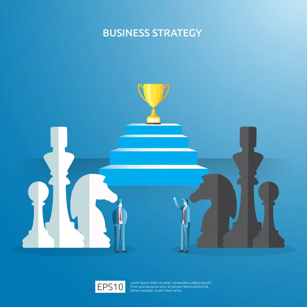 Business concept for competition strategy. winning success planning illustration with chess figure and businessman character. Victory in leadership battle fighting in flat style vector — 스톡 벡터