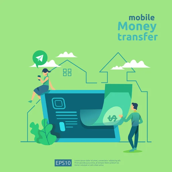 money transfer concept for E-commerce market or shopping online with people character. mobile payment illustration for social media, web landing page template, banner, presentation, print media.