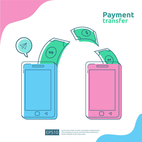 money transfer concept for E-commerce market or shopping online with people character. mobile payment illustration for social media, web landing page template, banner, presentation, print media.