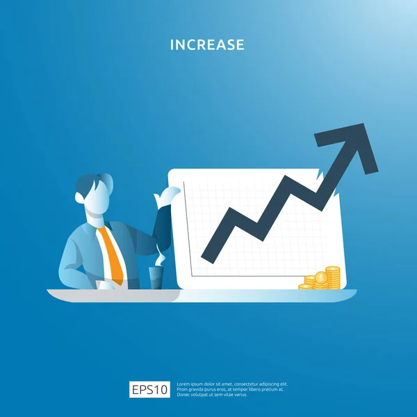 Renda salário taxa aumentar conceito ilustração com pessoas caráter e seta. crescimento do lucro do negócio, venda crescer receita de margem com símbolo do dólar. Resultados financeiros do retorno do investimento ROI — Vetor de Stock