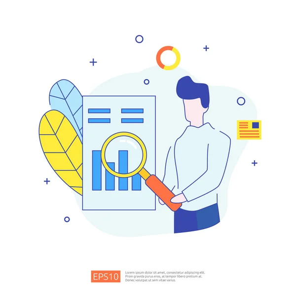 Digital analysis concept for business market research, marketing strategy, auditing and financial. data visualization with character, charts and statistics for landing page, banner, presentation — Stock Vector