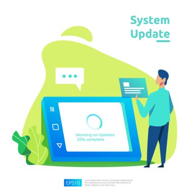 update progress concept of operation system, data synchronize process and installation program. illustration web landing page template, banner, presentation, UI, poster, ad, promotion or print media.
