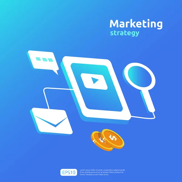 Digital mobile and affiliate online social media marketing strategy concept. refer a friend advertising content promotion strategy vector banner illustration. — Stok Vektör