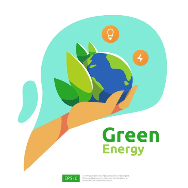 Green clean energy sources with renewable electric sun solar panel and wind turbines. environmental concept for web landing page template, banner, presentation, social, and print media — Stock Vector