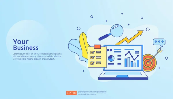 Concepto gráfico de informe de datos de documentos para estadísticas empresariales, análisis de inversión, planificación de la investigación y auditoría financiera contable con hoja de papel, manos, amplificador, papeleo, gráficos, gráficos. — Archivo Imágenes Vectoriales