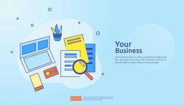 iş istatistikleri, yatırım analizi, planlama ve finans denetimi için kağıt tablosu, dizüstü bilgisayar, büyüteç, evrak, grafikler, grafik elemanı için muhasebe belgesi veri raporu kavramı