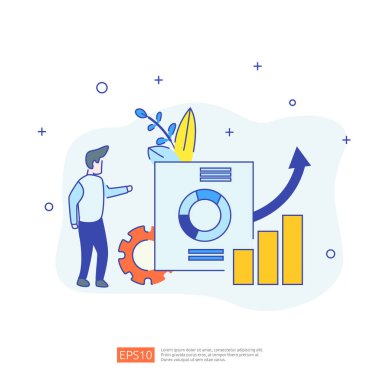 Yatırım ROI konseptindeki iş grafiğindeki geri dönüşün mali performansı. Gelir maaş artışı. Grafik büyüme geliri kağıt tabaka çizelgesi, dizüstü bilgisayar, büyüteç, evrak, grafik ögesi