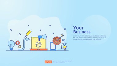 Dijital pazarlama stratejisi konsept vektör çizimi. İş büyümesi grafiği ve grafiği başarıya ulaşıyor. Yatırımdan geri dön Roi ya da karı arttır. Pankart için yükselen finans