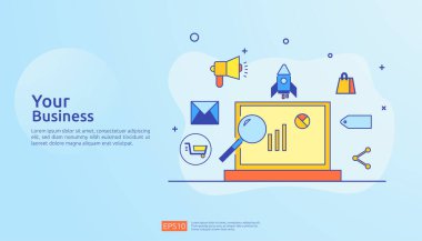 Dijital pazarlama stratejisi konsept vektör çizimi. İş büyümesi grafiği ve grafiği başarıya ulaşıyor. Yatırımdan geri dön Roi ya da karı arttır. Pankart için yükselen finans