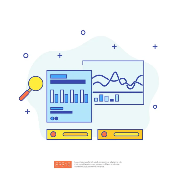 Digital graph data for SEO analytics and strategic. statistics information, financial audit report document, marketing research for business management concept. vector illustration for infographic — ストックベクタ