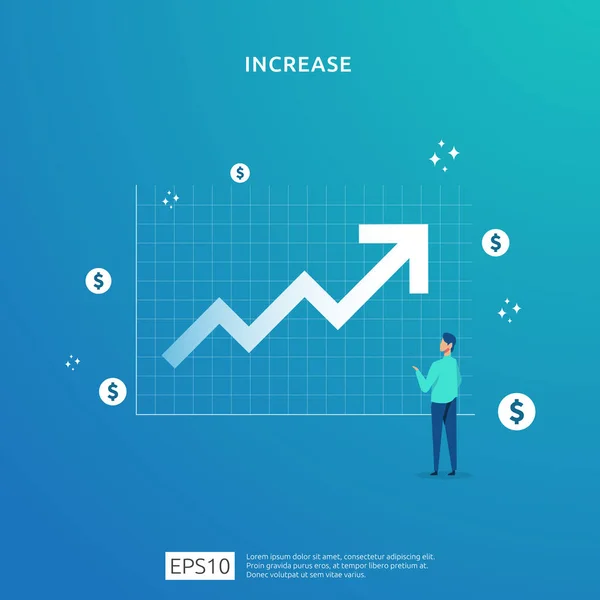 投資収益率の財務実績Roi 収入の給与は概念図を増加させます人々のキャラクターと上矢印 事業利益成長の売上高はドル記号でマージン収益を伸ばし — ストックベクタ