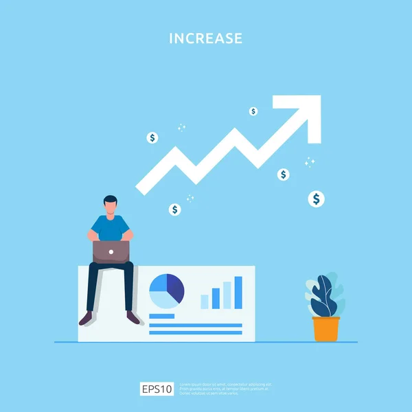 Aumento Tasa Salarial Con Crecimiento Flecha Arriba Carácter Gente Beneficio — Archivo Imágenes Vectoriales