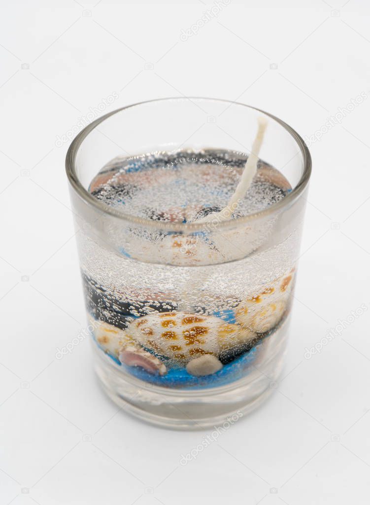 Kid art, imitated sea in small glass