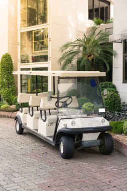Beyaz golf arabası ile arka koltuk genel parkta