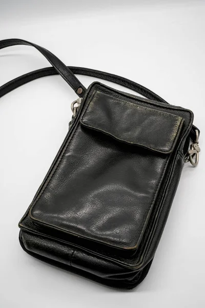 Vintage svart läderväska pocket — Stockfoto