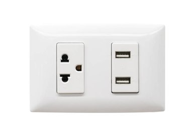 Beyaz elektrik prizinden ve Usb duvar prizine