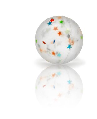 Transparent rubber ball with colorful stars inside isolated on w clipart