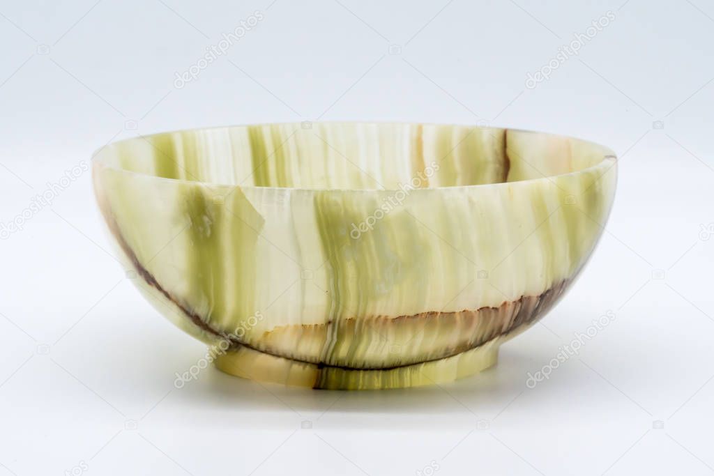 Jade bowl with abstract stripe pattern isolated on white backgro