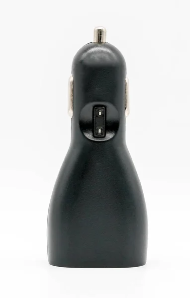 Cargador de coche de dispositivo electrónico USB negro aislado en blanco —  Fotos de Stock