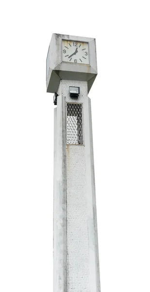Alter weißer Zementuhrturm mit quadratischer Form — Stockfoto