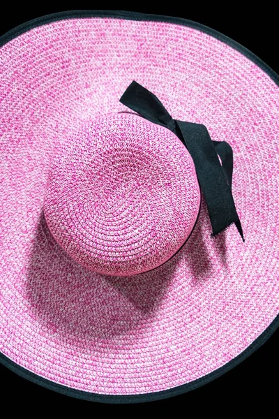 Top view of pink summer hat isolated on black — Stock Photo, Image