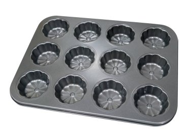 Beyaz bac izole pişirme için boş metal kek cupcake tepsisi