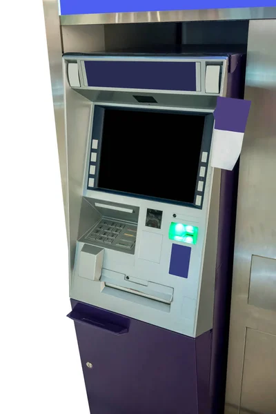 紫の Atm マシン。駅の自動機 — ストック写真