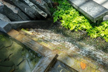 Taş dekorasyon gard içinde için zeminde adımlarla şelale