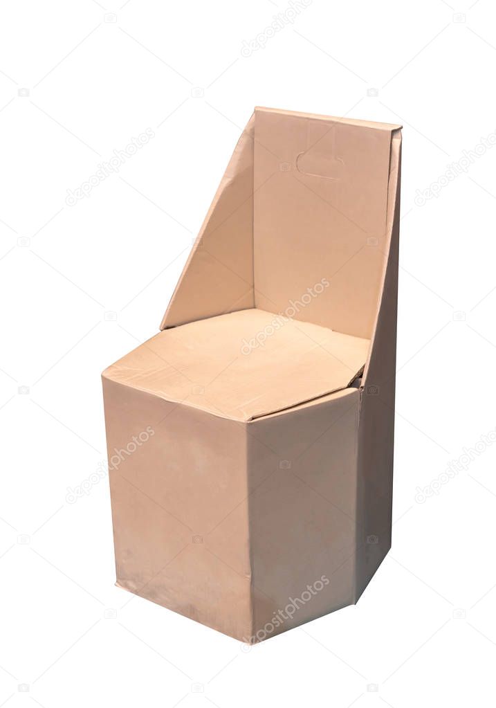 Paper chair made from recycle cardboard isolated on white 