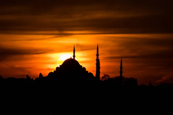 Suleymaniye Τζαμί Στο Ηλιοβασίλεμα Στην Κωνσταντινούπολη Ramadan Iftar Kandil Kadir — Φωτογραφία Αρχείου
