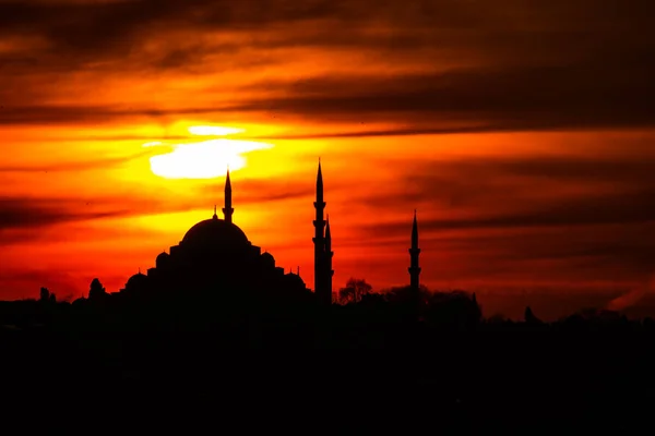 Suleymaniye Τζαμί Στο Ηλιοβασίλεμα Στην Κωνσταντινούπολη Ramadan Iftar Kandil Kadir — Φωτογραφία Αρχείου