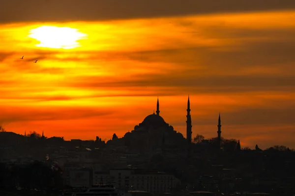 Suleymaniye Moskén Vid Solnedgången Istanbul Ramadan Iftar Kandil Kadir Gecesi — Stockfoto