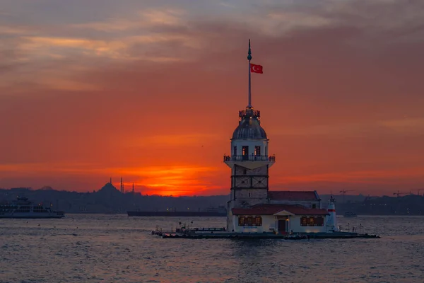 Torre Della Fanciulla Tramonto Istanbul Foto Sfondo Paesaggio Urbano Istanbul — Foto Stock