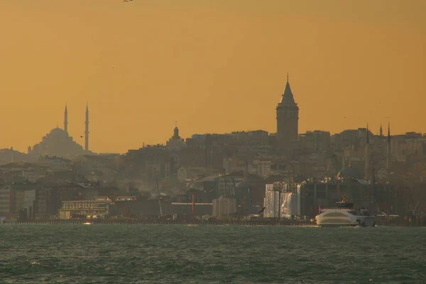 Turnul Galata Peisajul Orașului Istanbul Apusul Soarelui — Fotografie, imagine de stoc