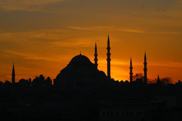 Suleymaniye Mosque Sunset Istanbul Ramadan Iftar Kandil Kadir Gecesi Laylat Royalty Free Stock Photos