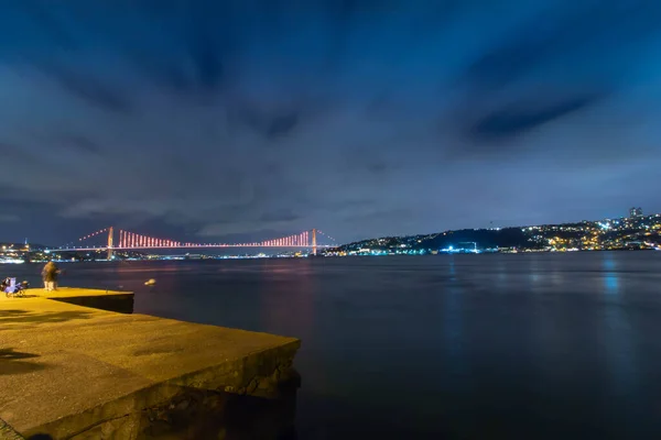 Longue Exposition Bosphore Pont Bosphore Istanbul Nuit — Photo