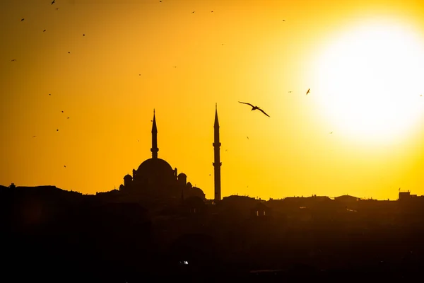 Silhouette Mosquée Fatih Coucher Soleil Ramadan Iftar Kandil Kadir Gecesi — Photo