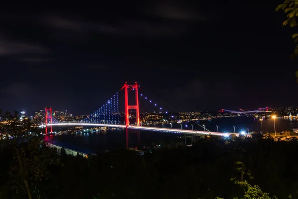 Bosporus Brücke Von Nakkastepe Bei Nacht — Stockfoto