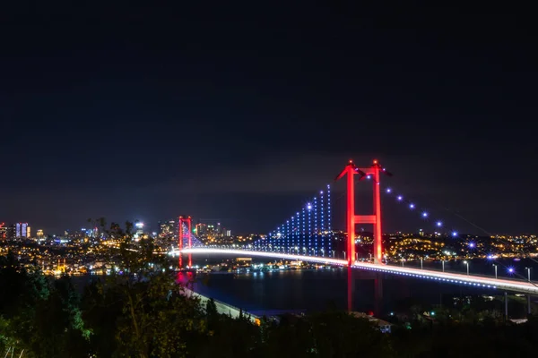 Bosporus Brücke Von Nakkastepe Bei Nacht — Stockfoto