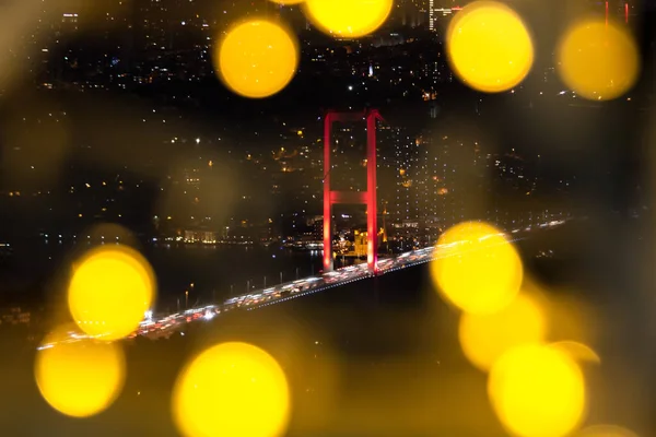 Puente Del Bósforo Por Noche Desde Camlica Hill Con Luces — Foto de Stock